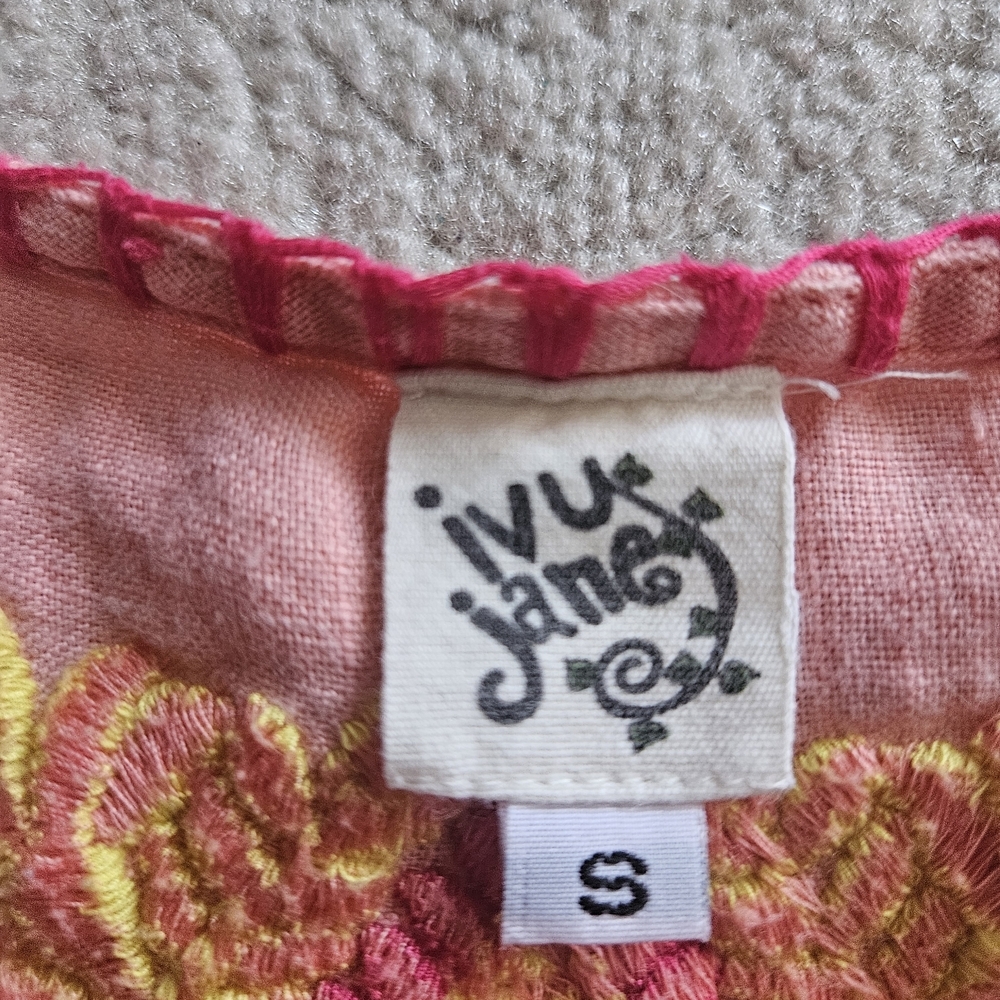 ivy jane Pink Cotton Blouse with Neon Yellow & Hot Pink Embroidery - Picture 2 of 7